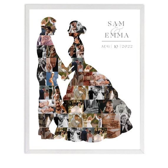 新郎新婦の写真コラージュ テンプレート、結婚式のカップルの写真