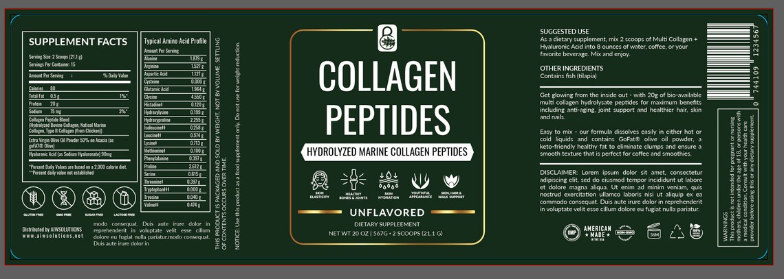 Collogen Label Collagen Label Template, Dark Green Color Style Label Template , Beauty ...