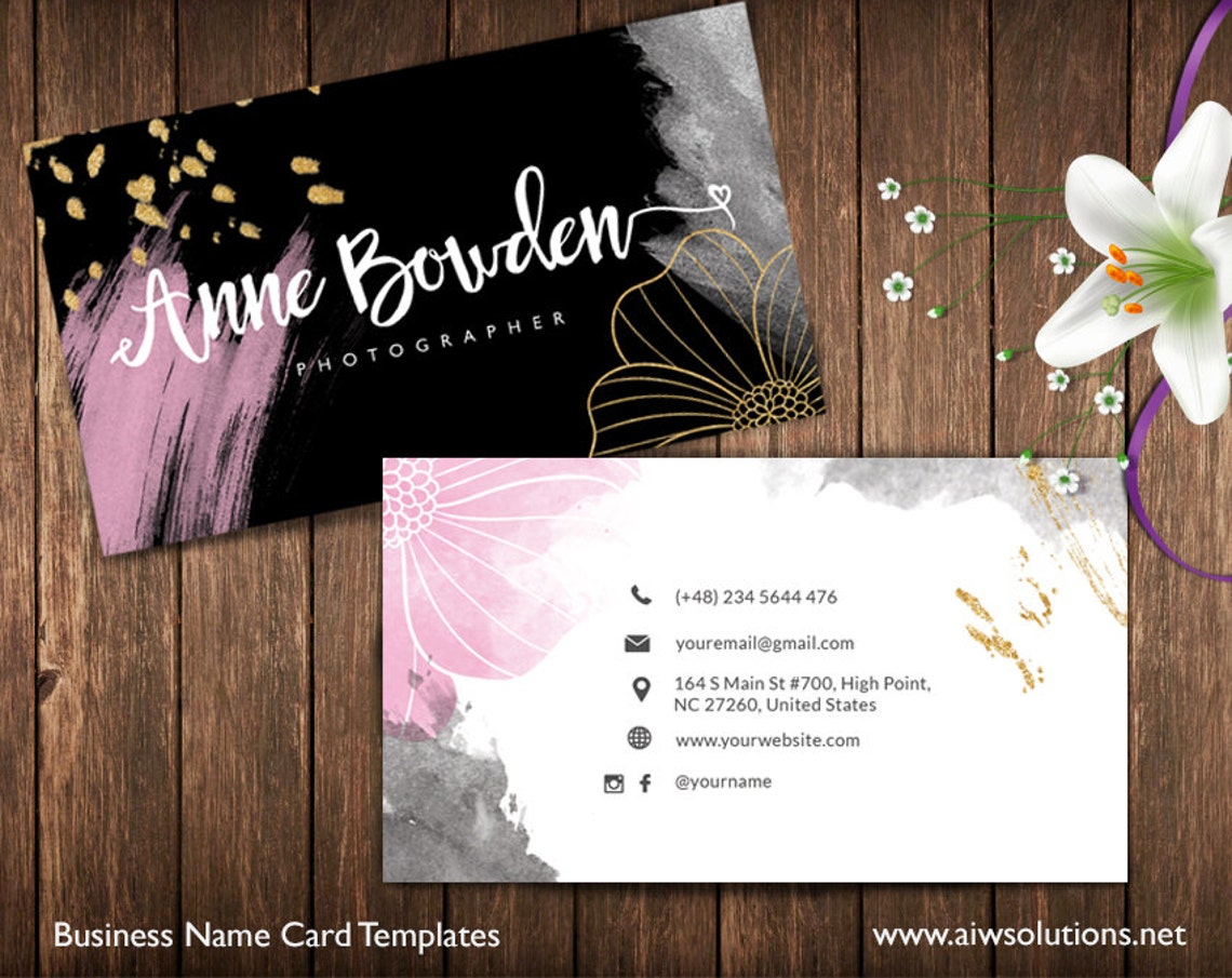 Gold and Pink Business Cards Name Card Template Cute Etsy