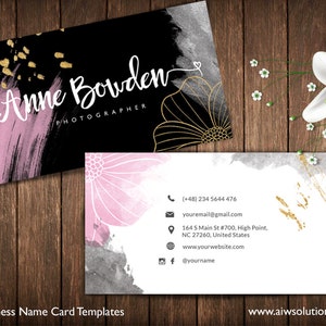 gold and pink Business Cards, Name Card Template, cute business card, calling cards, DIY business cards, EASY to Edit and Print at Home
