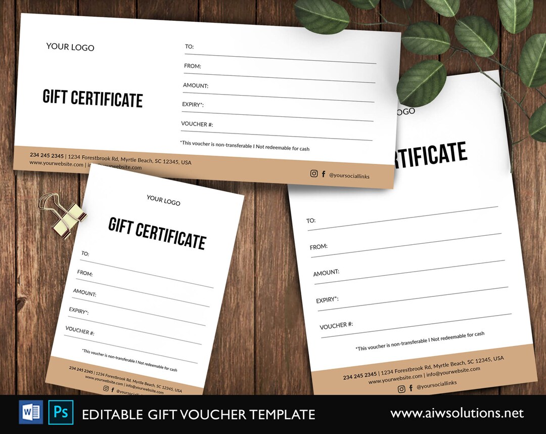Simple Gift Voucher Template, Gift Certificates Word Template, Gift ...