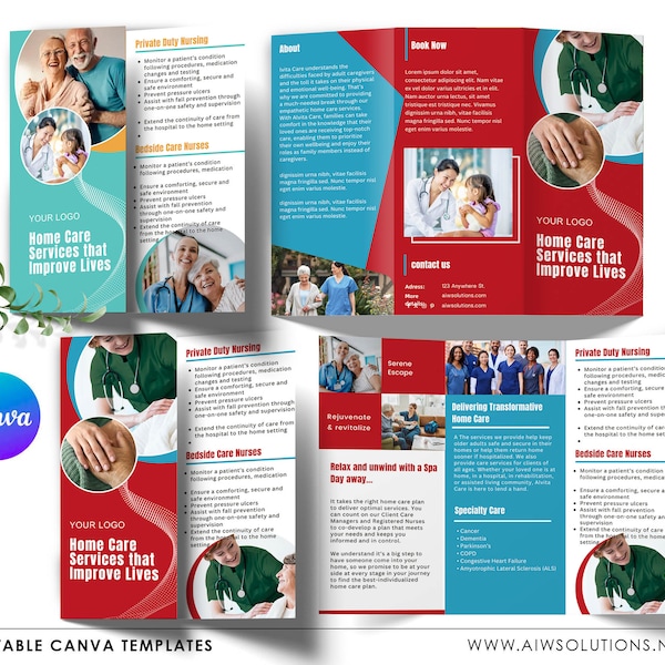 Home care service trifold brochure template, clinic brochure,medical center pamphlet, healthcare facility leaflet,healthcare clinic pamphlet