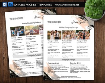 Service Price List Template for Small Business, 10 Background Designs Pricing Bundle, Photographer Welcome Guide, Esthetician Price List