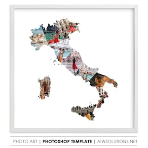 Italien Foto Collage Vorlage, Italien Karte Storyboard Vorlage, Italien Reisekunst GESCHENK, Italienreise Geschenkidee, Italien Lage Karte Kunst