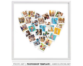 Heart Shape Photo Collage Templates, Heart photo collage template, FAMILY photo collage, birthday photo collage, wall decor,family photo art