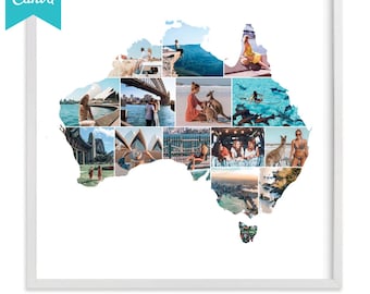 Australia photo Collage, Australia  map art gift, Australia  photo collage art map, Australia travel gift idea for home