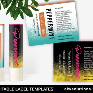 Round & Oval Lip Balm Tube Label template , essential oil roll on, Tube Label template, modern label, edit able lip balm label-id042