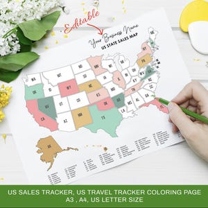Canva Verkoopkaart Verenigde Staten kleurplaat, roadtripkaart, reiskaarttracker, zakelijke verkoopkaart VS, Amerikaanse ordertrackerkaart, plaatsen waar ik ben geweest
