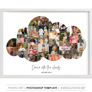 May include: A collage of photos of children in a cloud shape with the text "Dance with the clouds - Adrienne Posey" below.