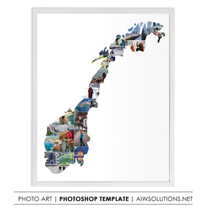 Norwegen Karte Foto Collage Vorlage, Norwegen Karte Storyboard Vorlage, Norwegen Fotocollage, Norwegen Photoshop Rahmen, Einzigartiges Norwegen Reisegeschenk