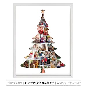 Modello di collage fotografico a forma di albero di Natale, collage fotografico a tema natalizio, idea regalo di Natale, cornice per foto con albero genealogico di Natale