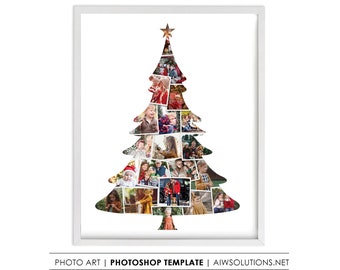 Christmas tree shape photo collage template, Noel theme photo collage, xmas gift idea, Christmas family tree photo frame