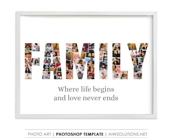 Family Photo Collage template, Family art gift, Gift For mom, Gift For dad, family art shape, wall art decor