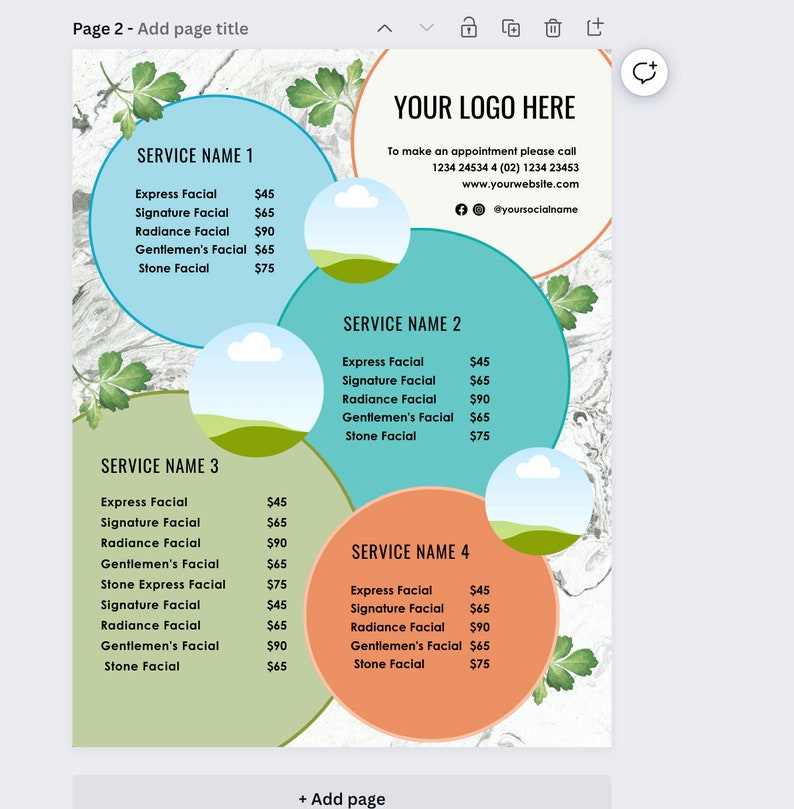 Canva spa price list,Spa Menu,Beauty Services price list,Hair Salon Menu, Nail Salon Menu,Makeup Services menu,Bridal Services price list image 5