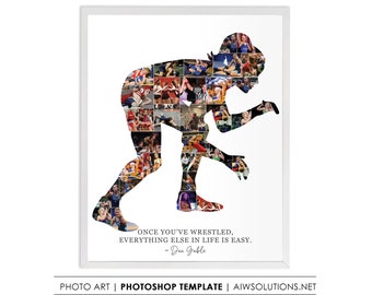 Girl Wrestler Photo Collage, female WRESTLING photo collage template, woman wrestling project,senior wrestling gift for girl