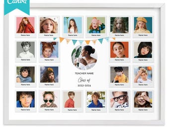 Class Photo Collage Template | Editable Canva and Photoshop Template | End of School Year Memory Board | Teacher & Student Class