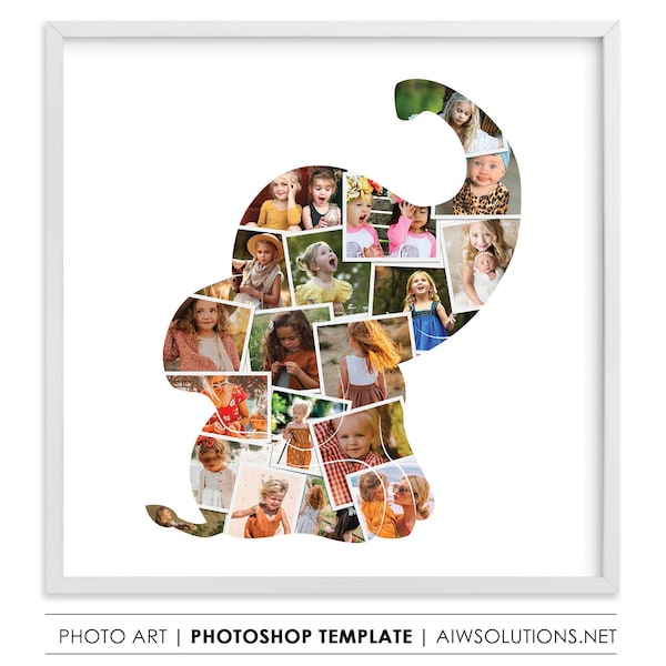 Cute elephant photo collage template, Baby elephant photo collage, elephant birthday frame, animal  frame template, animal shape