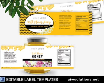 Honey Label Template, honey packaging, Honey Labels Template, Packaging and design template for honey, wildflower honey label template