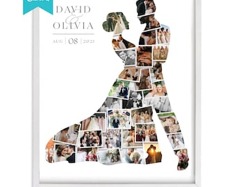 Bride and Groom photo collage template, wedding couple photo collage,  couple photo template, Gift for couples, anniversary gift for her/him