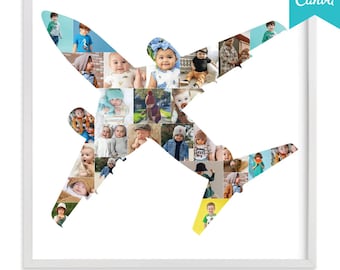 Flugzeug Foto Collage Vorlage, Kinderzimmer Wandkunst, Kind Junge Schlafzimmer Dekor, Flugzeug Fotocollage
