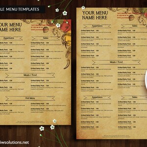 Canva Vintage Menus, American Menu, Asian Menus, Bakery Menu, Barbeque Menus, Breakfast Menus, Burger Menus, Cafe Menus, canva template image 1