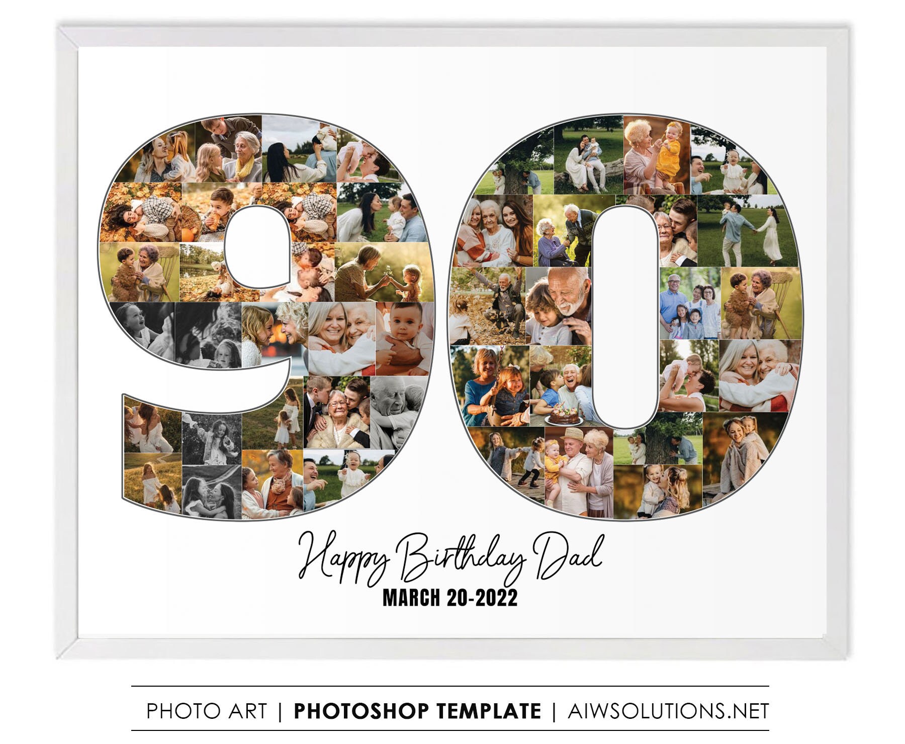number ninety birthday gift, 90th Birthday Photo Collage Template,photos in number 90,Photo Collage Template,photo frame template