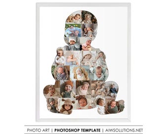Babyfotocollage, kunst aan de muur babyfoto, aangepaste babycollage, herinneringslijst voor pasgeborenen, gepersonaliseerde babyprint, decoratie babykamer, babymijlpaal