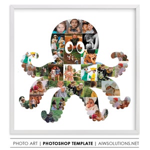 Octopus photo collage, animal photo collage, nursery  photo collage, Nursery wall art, Baby Animal  photo collage for nursery