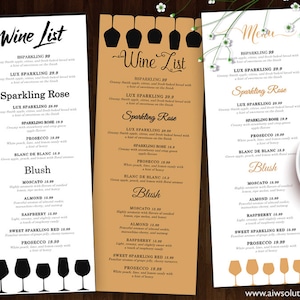 Lista win Canva, Szablon menu win, Szablon menu Canva, Menu drinków, Menu weselne, Szablon menu win, Szablon menu baru DIY, Menu baru