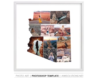 Art map of Arizona, Arizona photo collage art map, Arizona travel gift idea for home,  Arizona Location map art, Arizona map photo collage,