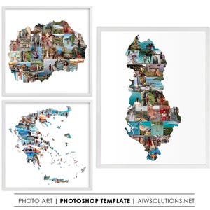Griechenland Karte Fotocollage, Makedonien Karte Fotocollage, Albanien Karte Kunstgeschenk, Reisegeschenk, alle Länderkarten