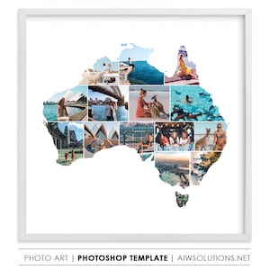 Australien Foto Collage, Australien Karte Kunst Geschenk, Australien Foto Collage Kunst Karte, Australien Reise Geschenkidee für Zuhause