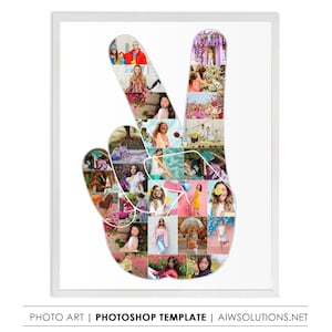 Collage de photos de gestes de main de signe de paix, collage de photos de geste de main, collage de signe de paix, art de mur de signe de paix, collage de signe de main, forme de main de paix