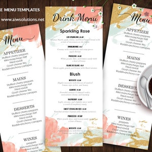 Bearbeitbare Hochzeitsmenü, Wasserfarbe Hochzeitsmenü, süße Hochzeitsmenü, einfache Hochzeitsmenü, ms Wortmenü, Geburtstagsmenü, Trinkmenü, Menü