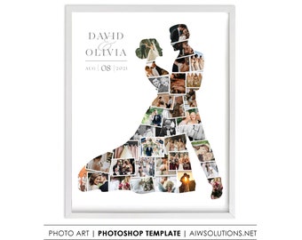 Bride and Groom photo collage template, wedding couple photo collage,  couple photo template, Gift for couples, anniversary gift for her/him