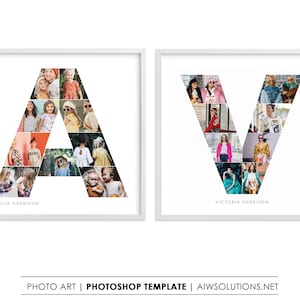 Carta un collage de fotos, collage de fotos alfabeto, A Dentro de las letras de usted, Una forma de la foto, Letter V Arte decoración de la pared, marco de la foto de la carta V