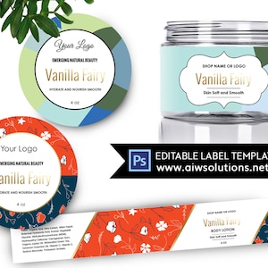 wild flower jar label template , 4oz label, 8oz label template, Skin Care label, round label template, sticker template, body lotion label