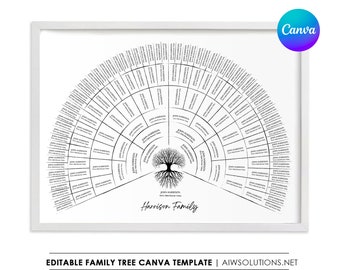 7-Generation Family Tree Template: Editable Genealogy Fan Chart (Canva)