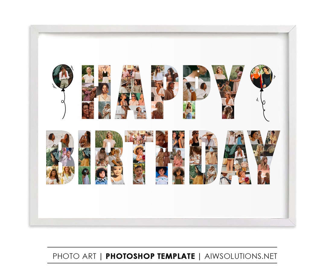 Birthday Photo Collage Template, Birthday Art Gift, Gift for Friend