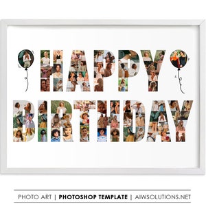 Birthday Photo Collage template, birthday art gift, Gift For Friend, Gift For birthday, happy birthday art shape, Birthday Memories Collage