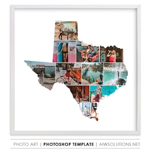 Texas map Storyboard Template, Texas photo collage art map, Texas travel gift idea, Texas map photo collage, Texas state photoshop frame