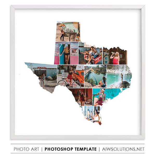 Texas map Storyboard Template, Texas photo collage art map, Texas travel gift idea, Texas map photo collage, Texas state photoshop frame