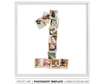 one year old birthday gift, Photography Storyboard, Collage Board Template ,photos in number 1 , Photo Collage Template,