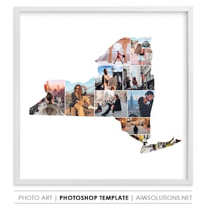 Modèle de collage photo de l'état de New York, carte de New York, cadre photo de l'état de New York, cadre photoshop de l'état de New York, modèle de carte d'art de New York