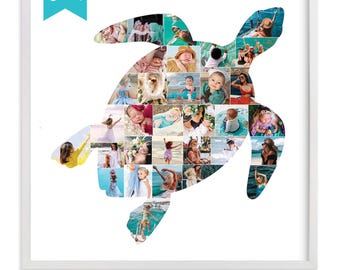 Sea Turtle Photo Collage Template, Nursery Wall Art, Beach Vacation Photo Collage, Ocean Wall Art Template, Canva Photoshop Template