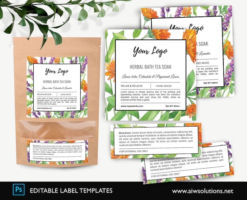 Stand up Pouch Label Template Calendula and Lavender Label Etsy