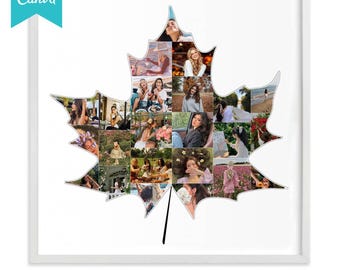 Maple leaf photo gift, Canada Memory Board | Autumn Wall Art Gift, Maple leaf wedding photo collage, Maple leaf family  collage