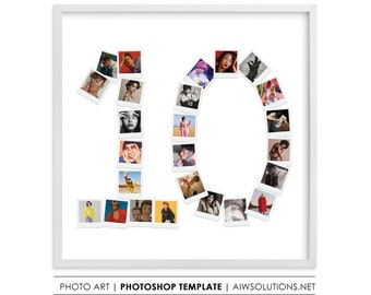 Number 10 Photo Collage Template, 10 anniversary photo collage template, 10 birthday gift idea, ten birthday gift idea, number ten