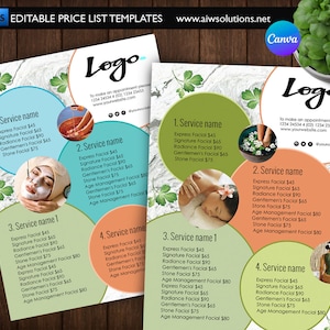 Canva spa price list,Spa Menu,Beauty Services price list,Hair Salon Menu, Nail Salon Menu,Makeup Services menu,Bridal Services price list