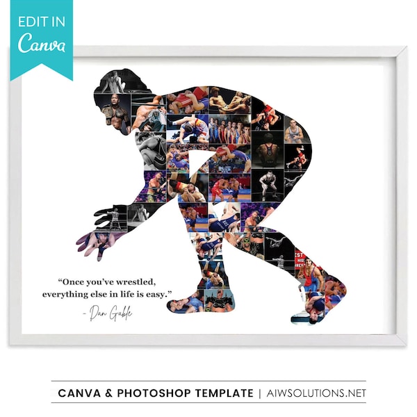 Wrestler Photo Collage,WRESTLING photo collage template,Sports Memory Photo Templates, wrestling project,senior wrestling gift